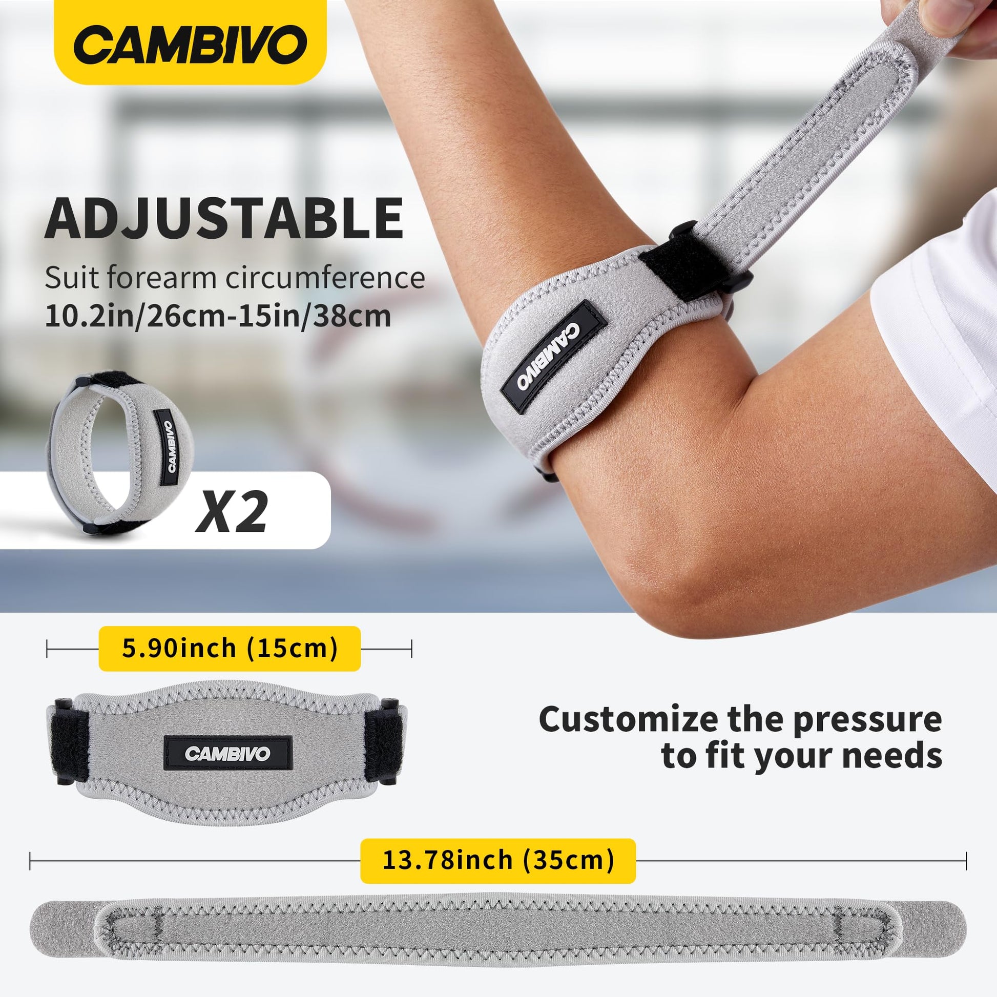 CAMBIVO 2 Pack Tennis Elbow Brace Strap for Tendonitis, Black - Tennis Mindset
