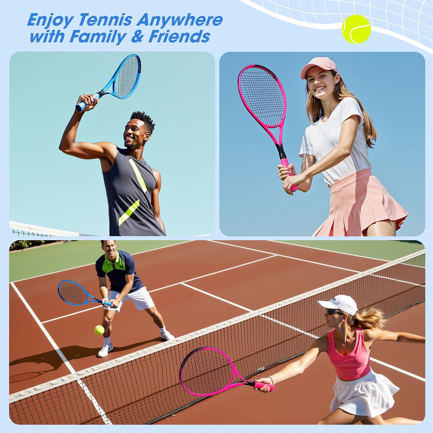 AboveGenius Neon Tennis Rackets 2 Pack for Adults- 27" Lightweight Aluminum Tennis Racquet Set with 3 Balls & Bag- Vibrant High-Visibility Matte Finish for Men Women Beginners - Tennis Mindset