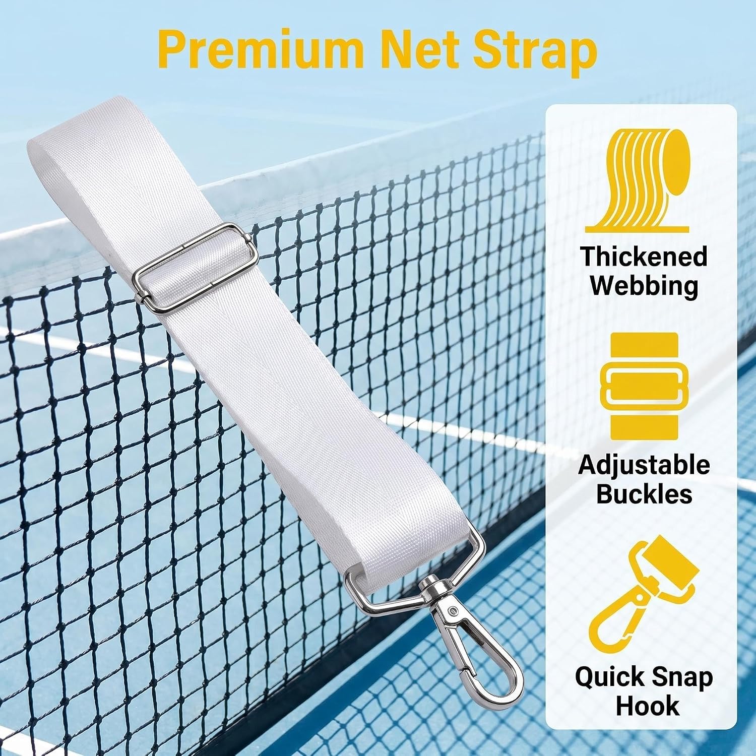 Tennis Net Center Strap Court Equipment Easy to Install Adjustable Net Webbing White for Tennis Nets - Tennis Mindset