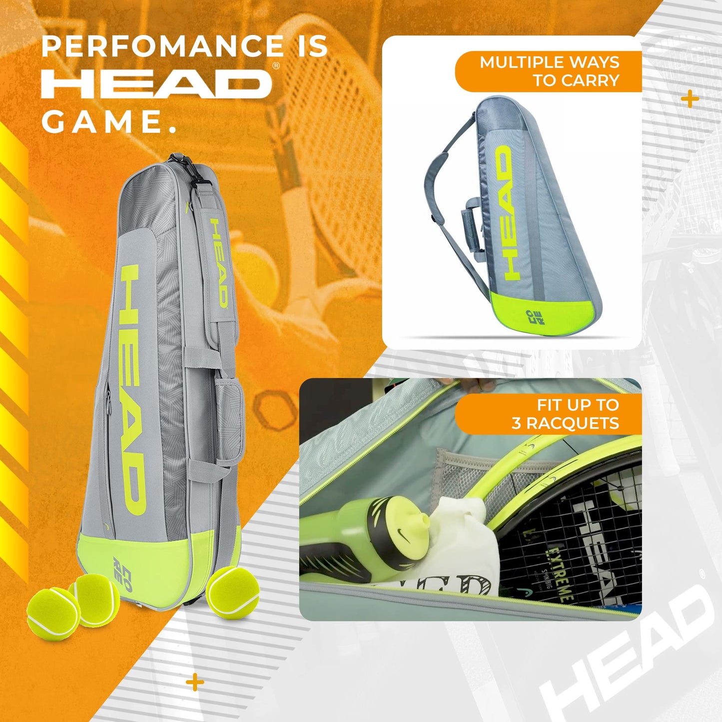 HEAD Core 3R Pro Tennis Racquet Bag - Holds 3 Racquets, Adjustable Strap - Tennis Mindset