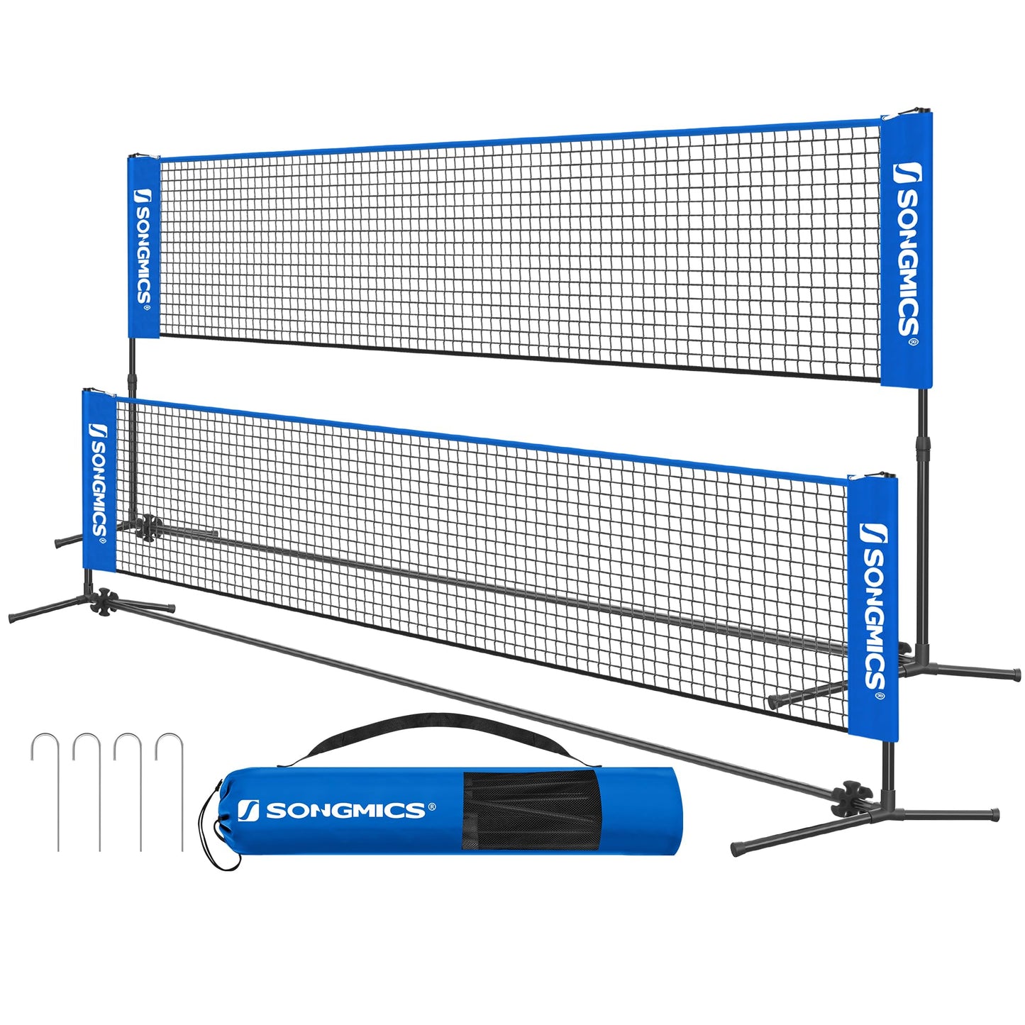 SONGMICS Badminton Net, Height Adjustable Volleyball Net, Pickleball Net for Junior Tennis, Kids, Indoor Outdoor Court, Foldable Nylon Net with Poles 10ft/13ft/16.5ft Wide - Tennis Mindset