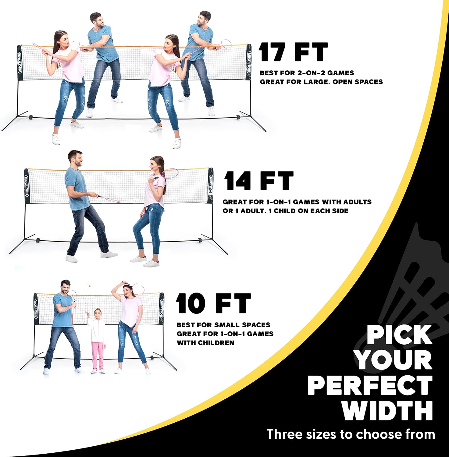 Boulder Portable Badminton Pickleball Net - Foldable/Extendable Poles for Multiple Sports Heights (UP to 5 ft) - Ideal for Tennis, Pickleball, Soccer Tennis - Easy Setup - Tennis Mindset