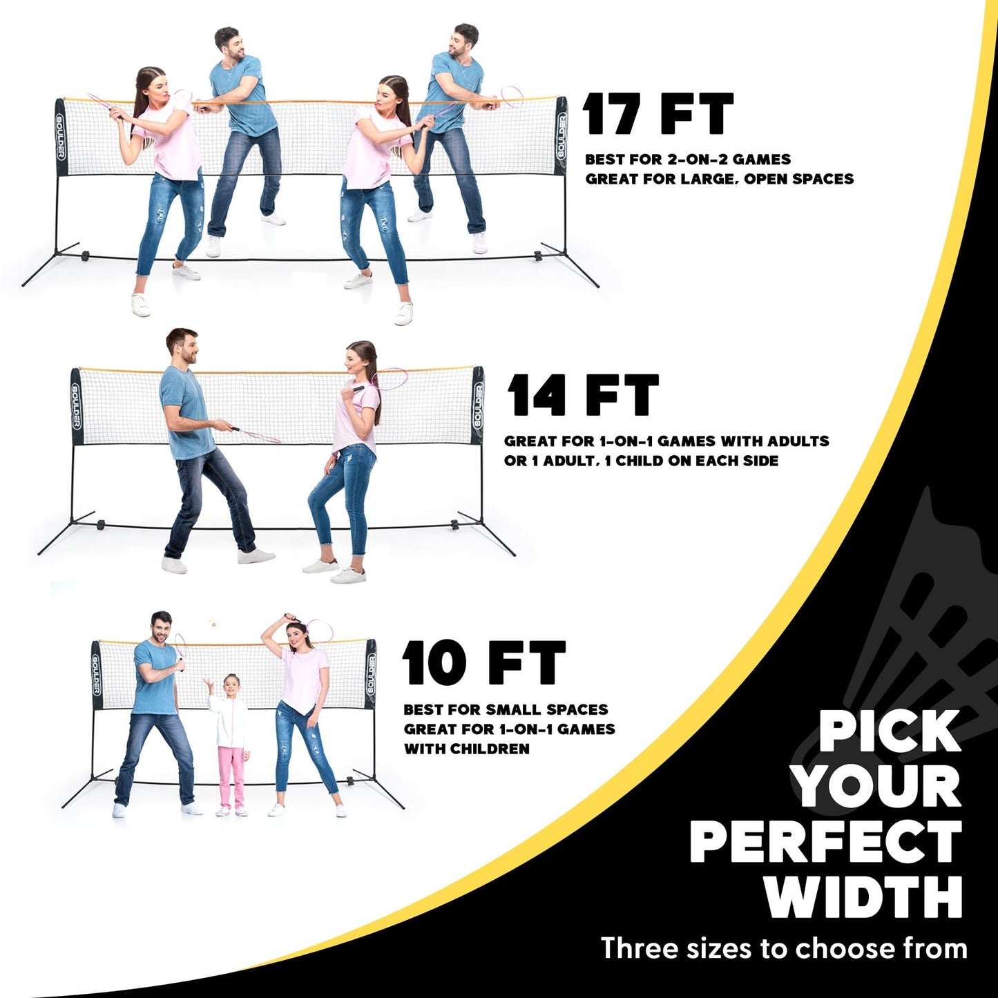 Boulder Portable Badminton Pickleball Net - Foldable/Extendable Poles for Multiple Sports Heights (UP to 5 ft) - Ideal for Tennis, Pickleball, Soccer Tennis - Easy Setup - Tennis Mindset