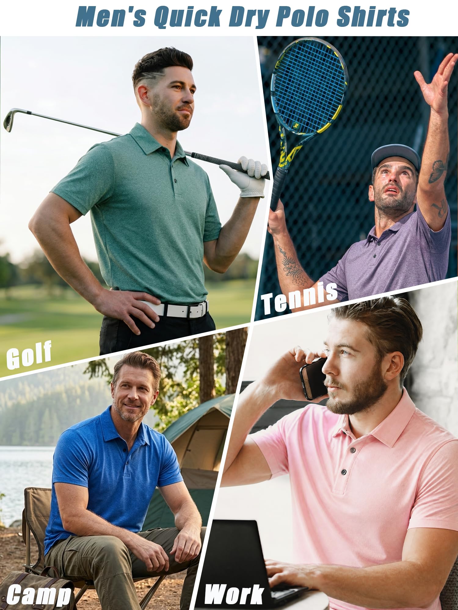 5 Pack Men's Polo Shirts Short Sleeve Golf T Shirt Performance Casual - Tennis Mindset