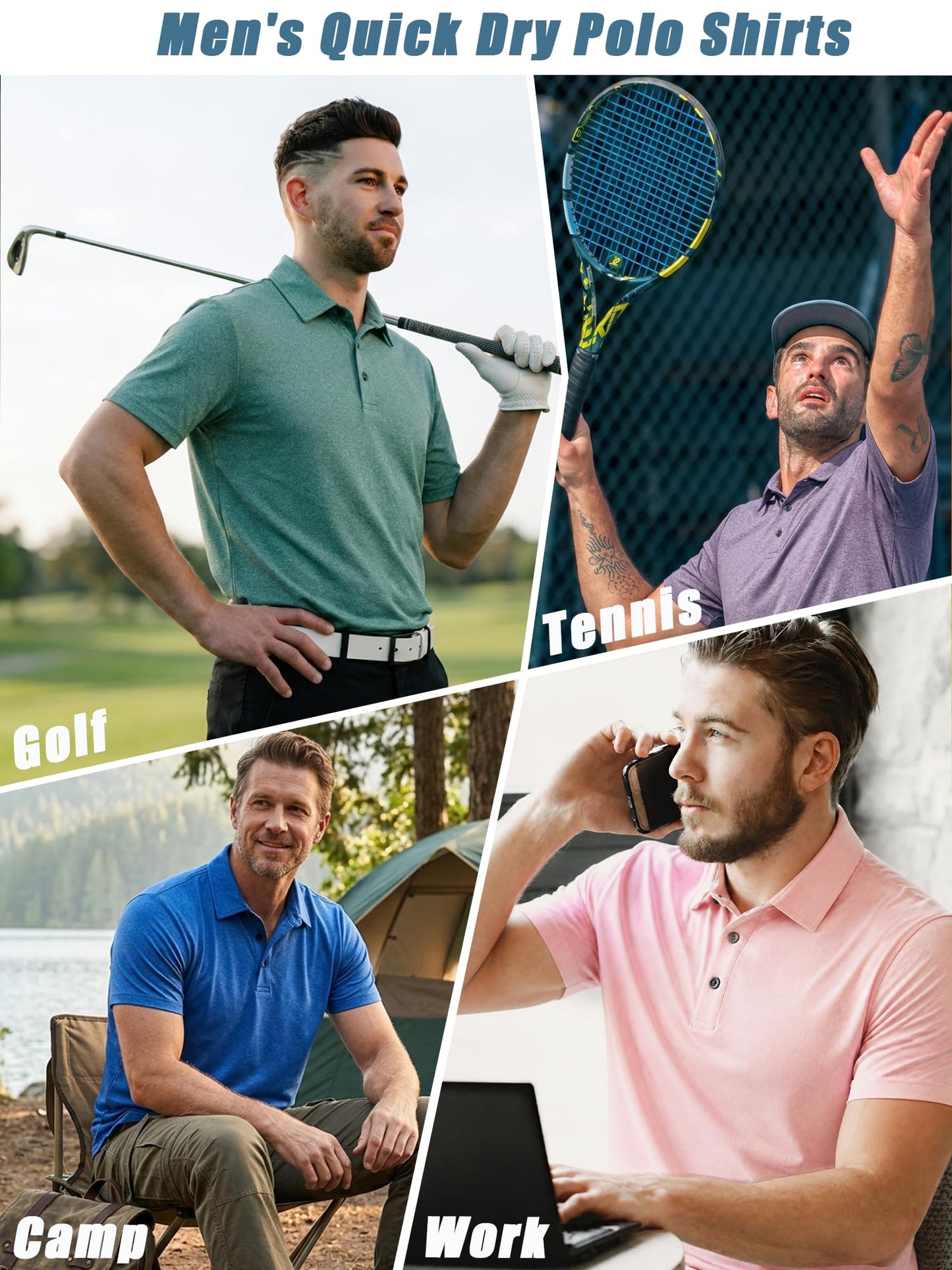 5 Pack Men's Polo Shirts Short Sleeve Golf T Shirt Performance Casual - Tennis Mindset