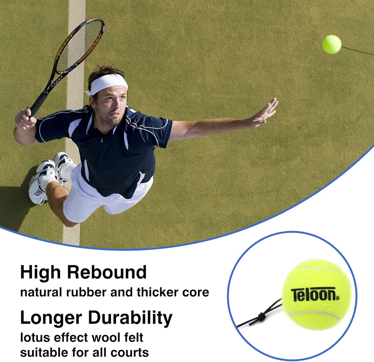 Teloon Solo Tennis Trainer Rebound Ball with String for Self Tennis Practice Training Tool for Adults or Kids Beginners with 2 String Balls Elastic and a Portable Mesh Bag - Tennis Mindset