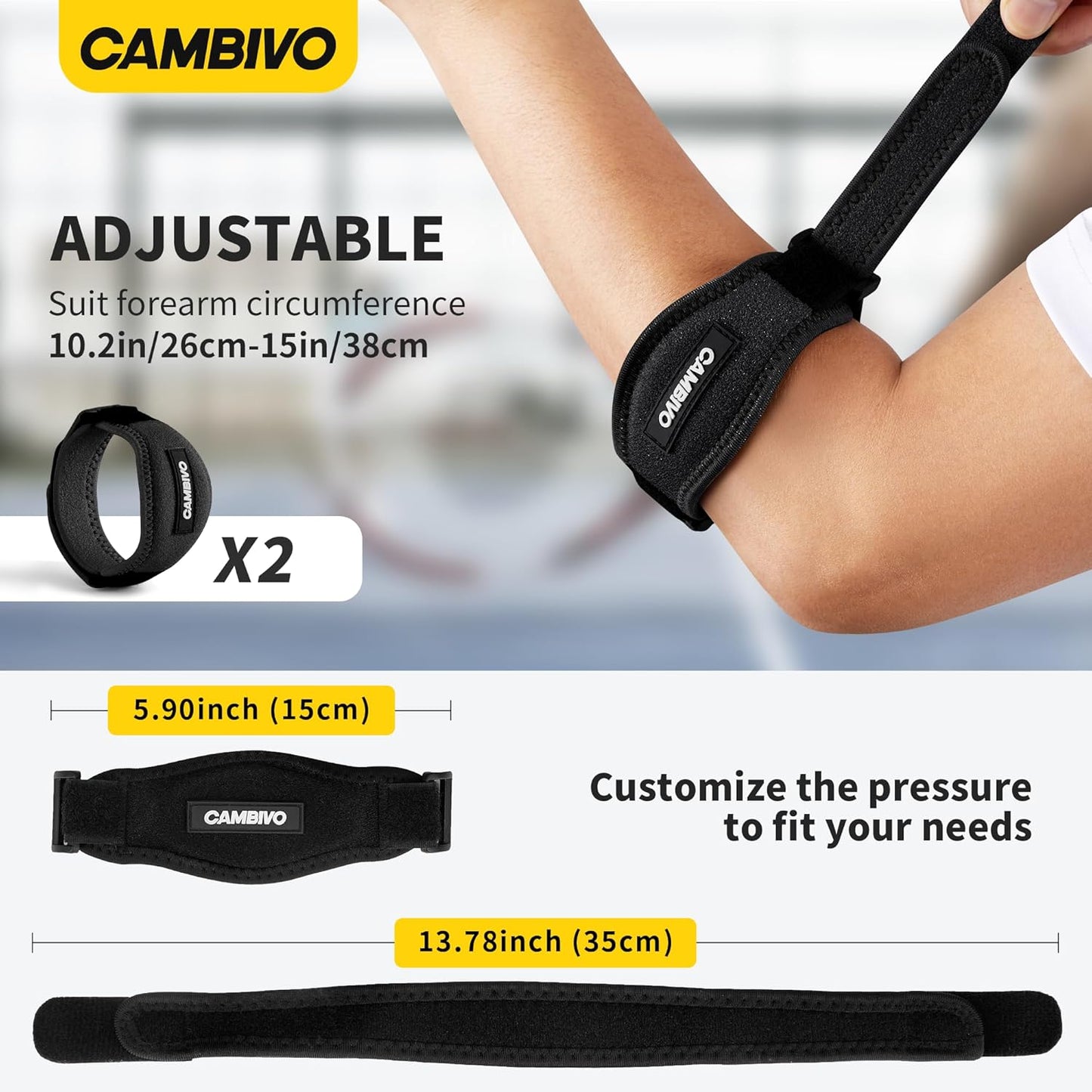 CAMBIVO 2 Pack Tennis Elbow Brace Strap for Tendonitis, Black - Tennis Mindset