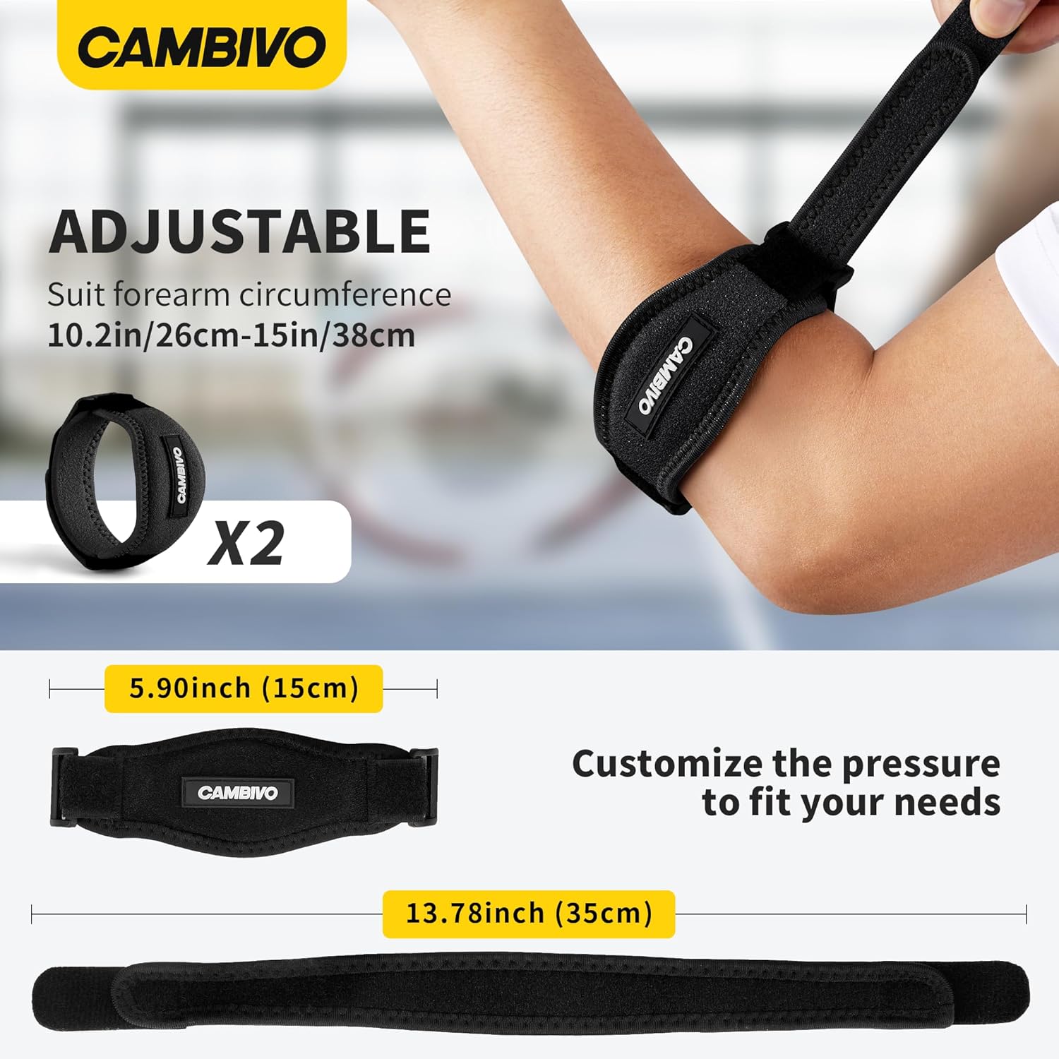 CAMBIVO 2 Pack Tennis Elbow Brace Strap for Tendonitis, Black - Tennis Mindset