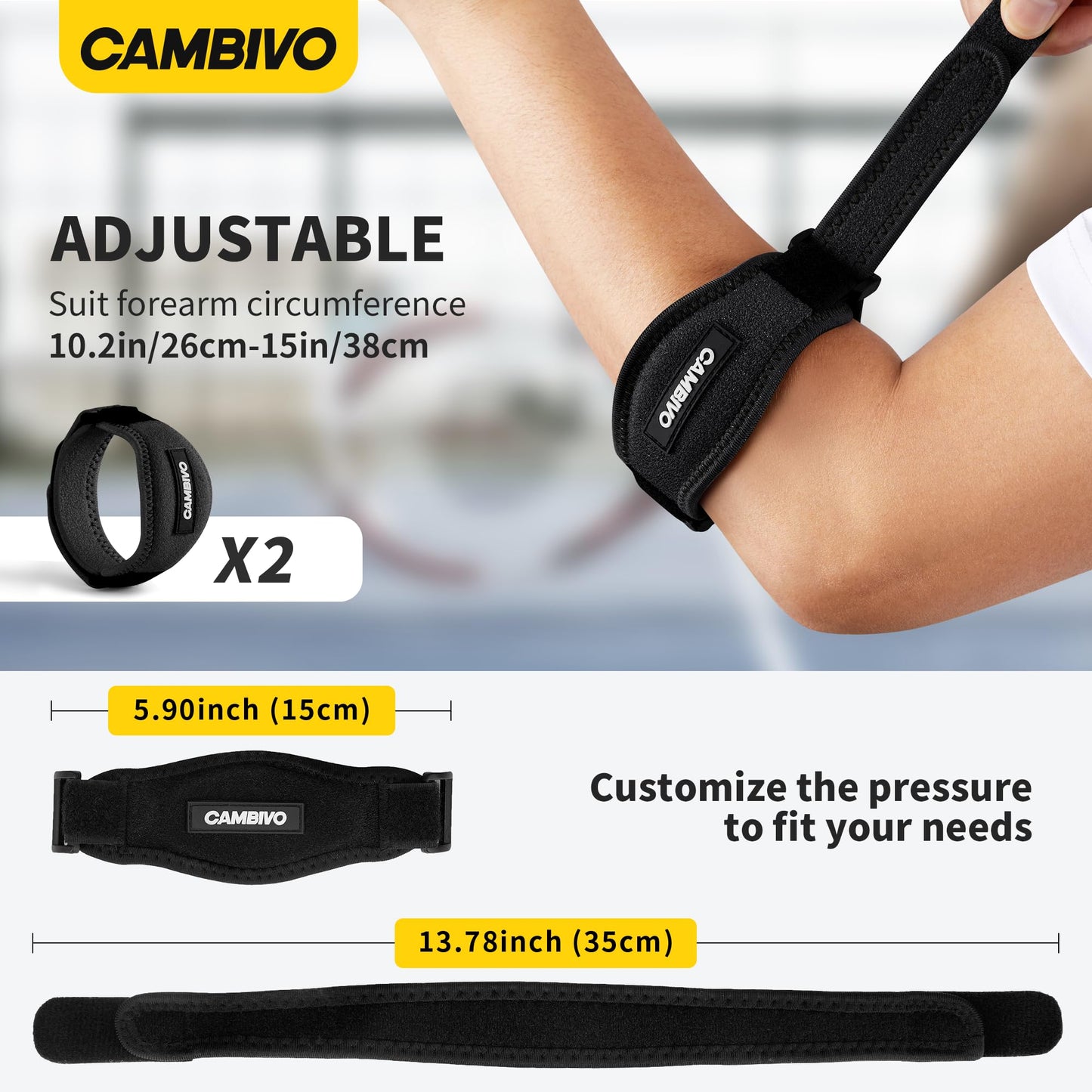 CAMBIVO 2 Pack Tennis Elbow Brace Strap for Tendonitis, Black - Tennis Mindset