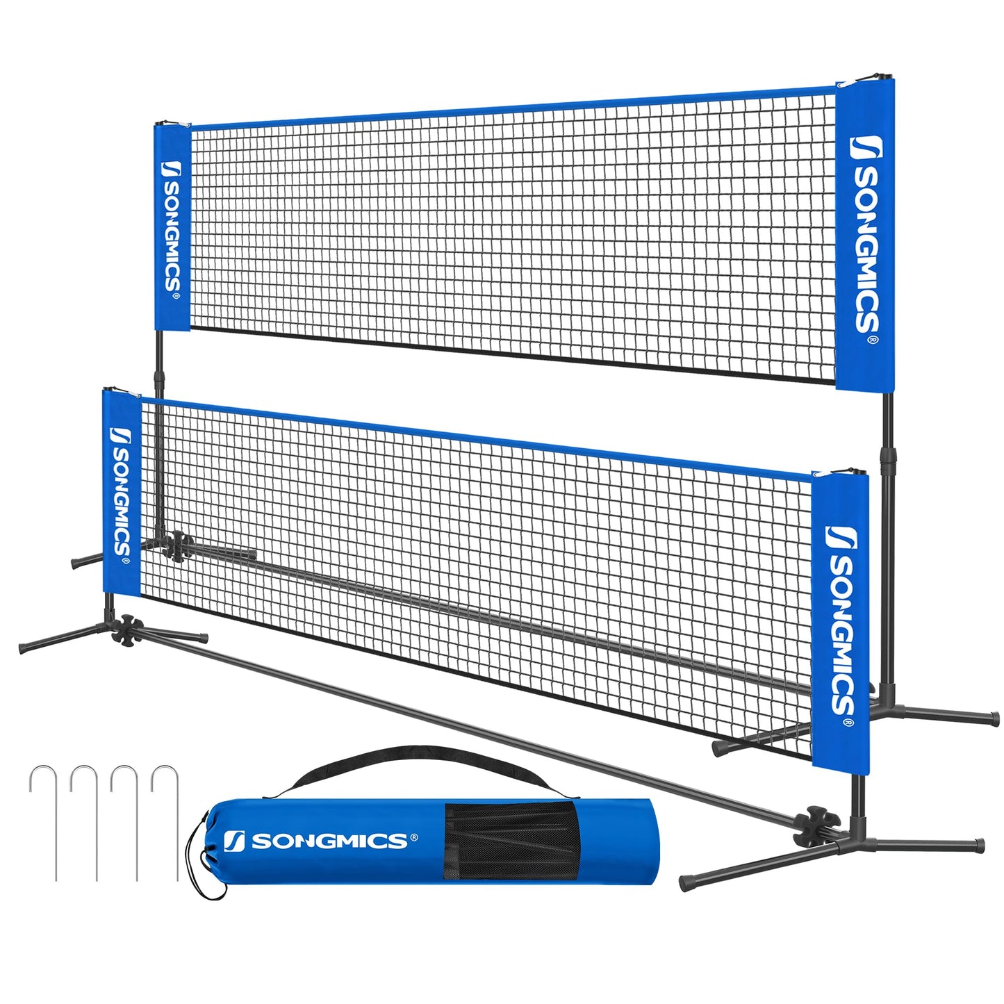 SONGMICS Badminton Net, Height Adjustable Volleyball Net, Pickleball Net for Junior Tennis, Kids, Indoor Outdoor Court, Foldable Nylon Net with Poles 10ft/13ft/16.5ft Wide - Tennis Mindset