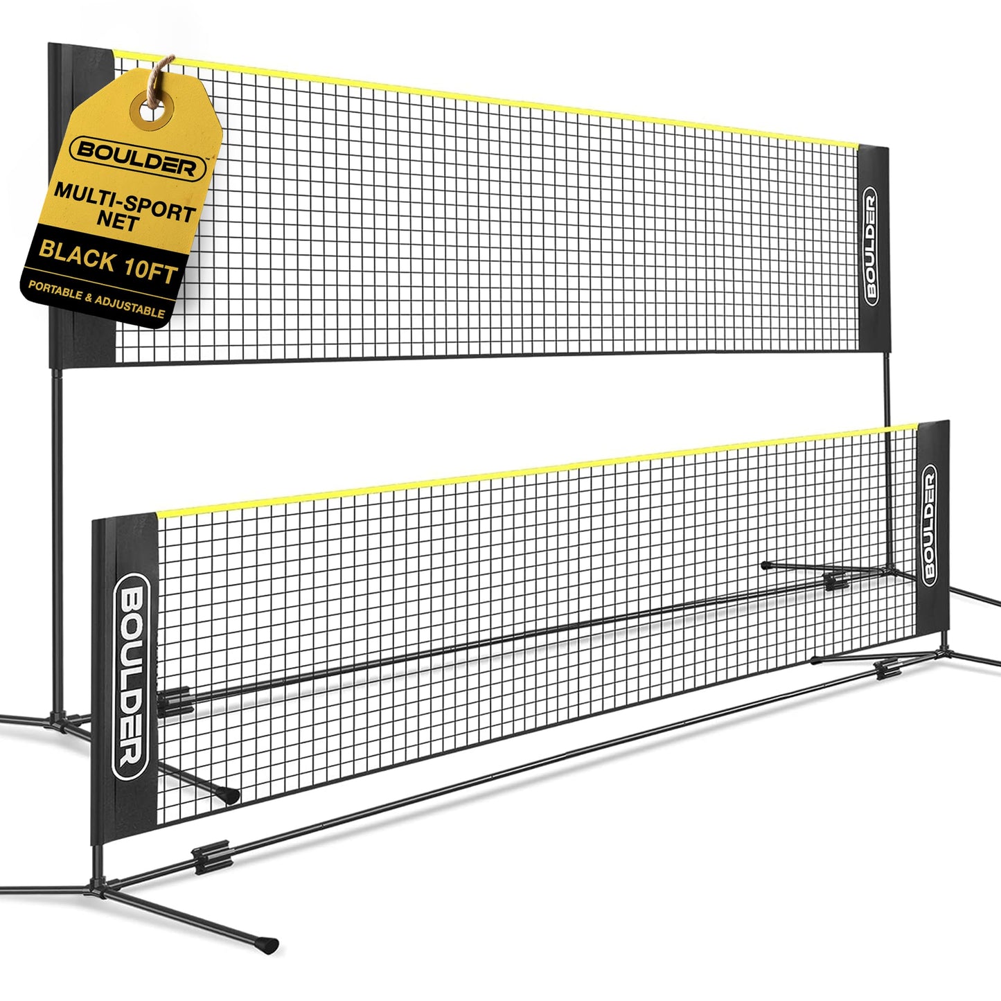 Boulder Portable Badminton Pickleball Net - Foldable/Extendable Poles for Multiple Sports Heights (UP to 5 ft) - Ideal for Tennis, Pickleball, Soccer Tennis - Easy Setup - Tennis Mindset