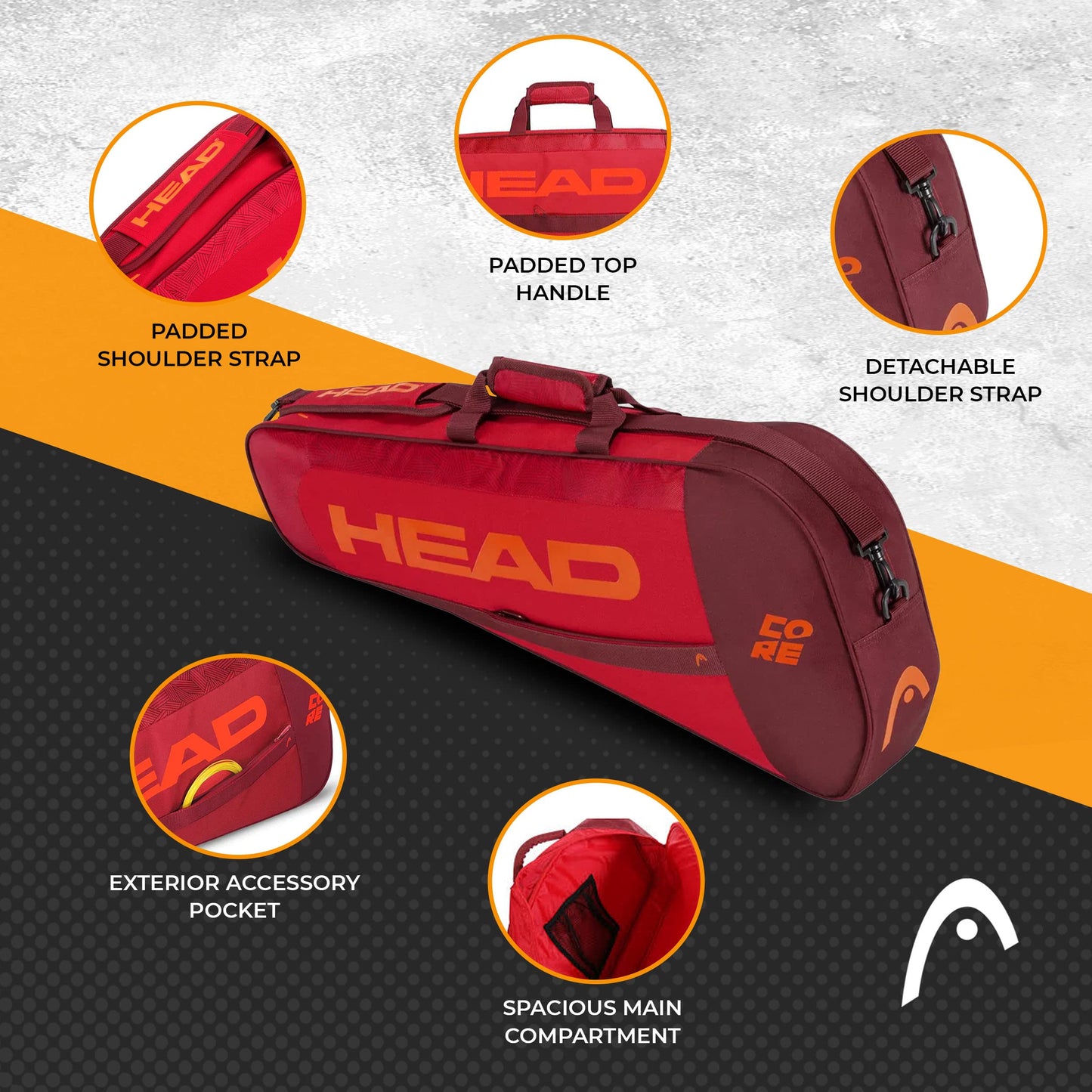 HEAD Core 3R Pro Tennis Racquet Bag - Holds 3 Racquets, Adjustable Strap - Tennis Mindset