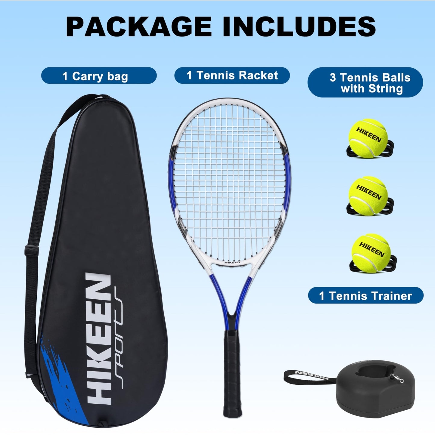 Hikeen Premium Tennis Trainer Rebound with Metal Base,Portable Solo Tennis Trainer Set with 3 Highly Elastic String Balls,Tennis Practice Equipment for Adult Kids an Beginners - Tennis Mindset