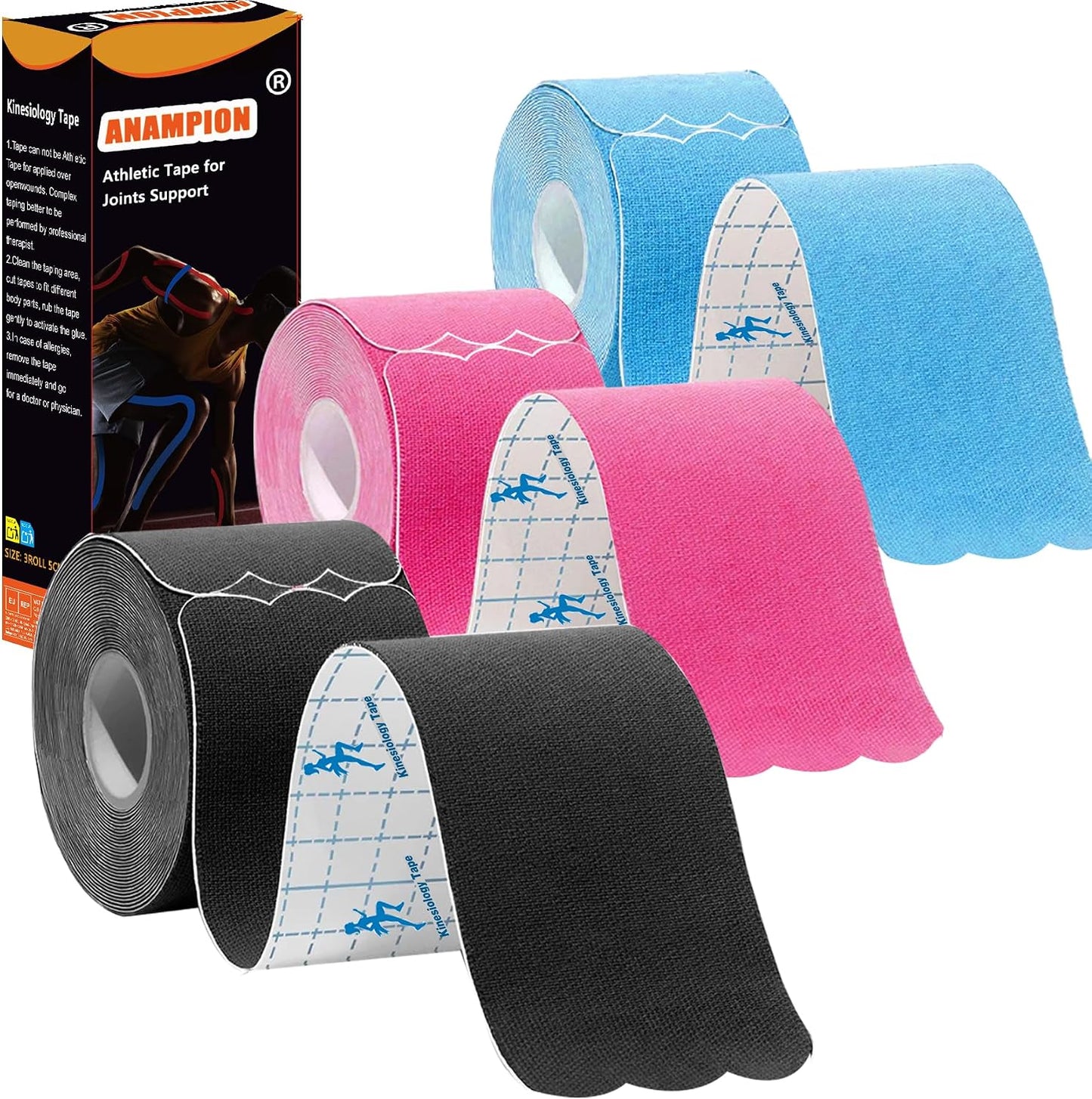 Kinesiology Tape Precut Strips Pro Athletic (3 Rolls,60 Strips) Original Cotton Waterproof Breathable Latex Free Tape for Muscle Pain Relief and Joint Support Elastic Sports Activities Tapes (Mix) - Tennis Mindset