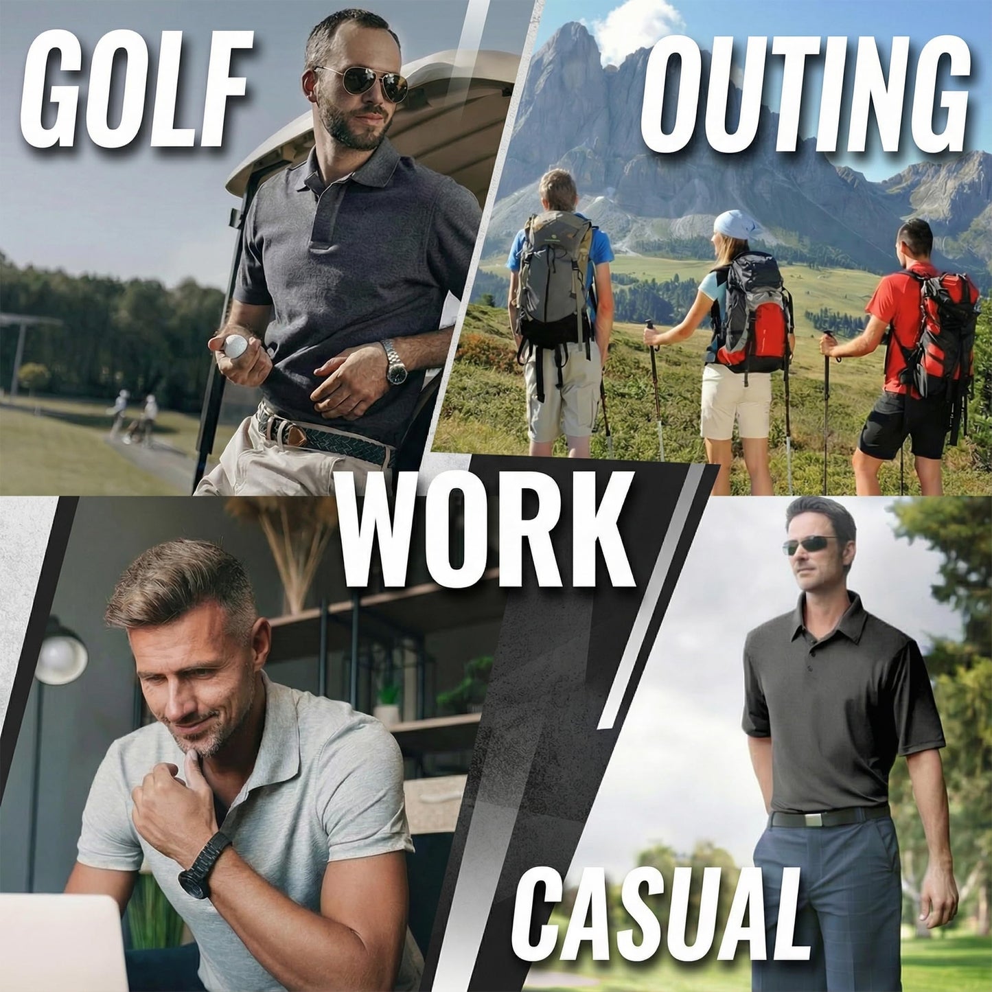 5 Pack Men's Polo Shirts Short Sleeve Golf T Shirt Performance Casual - Tennis Mindset