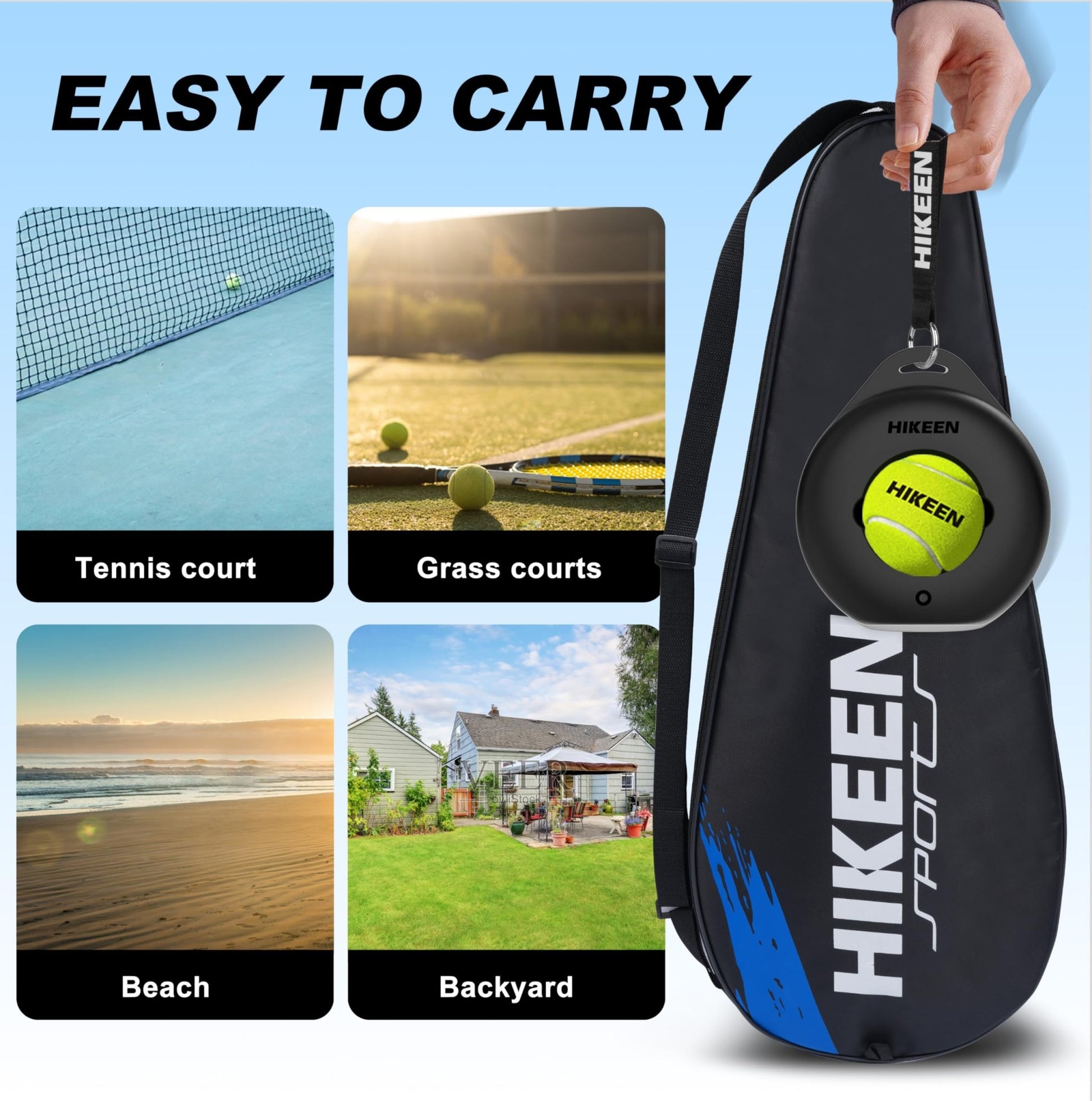 Hikeen Premium Tennis Trainer Rebound with Metal Base,Portable Solo Tennis Trainer Set with 3 Highly Elastic String Balls,Tennis Practice Equipment for Adult Kids an Beginners - Tennis Mindset