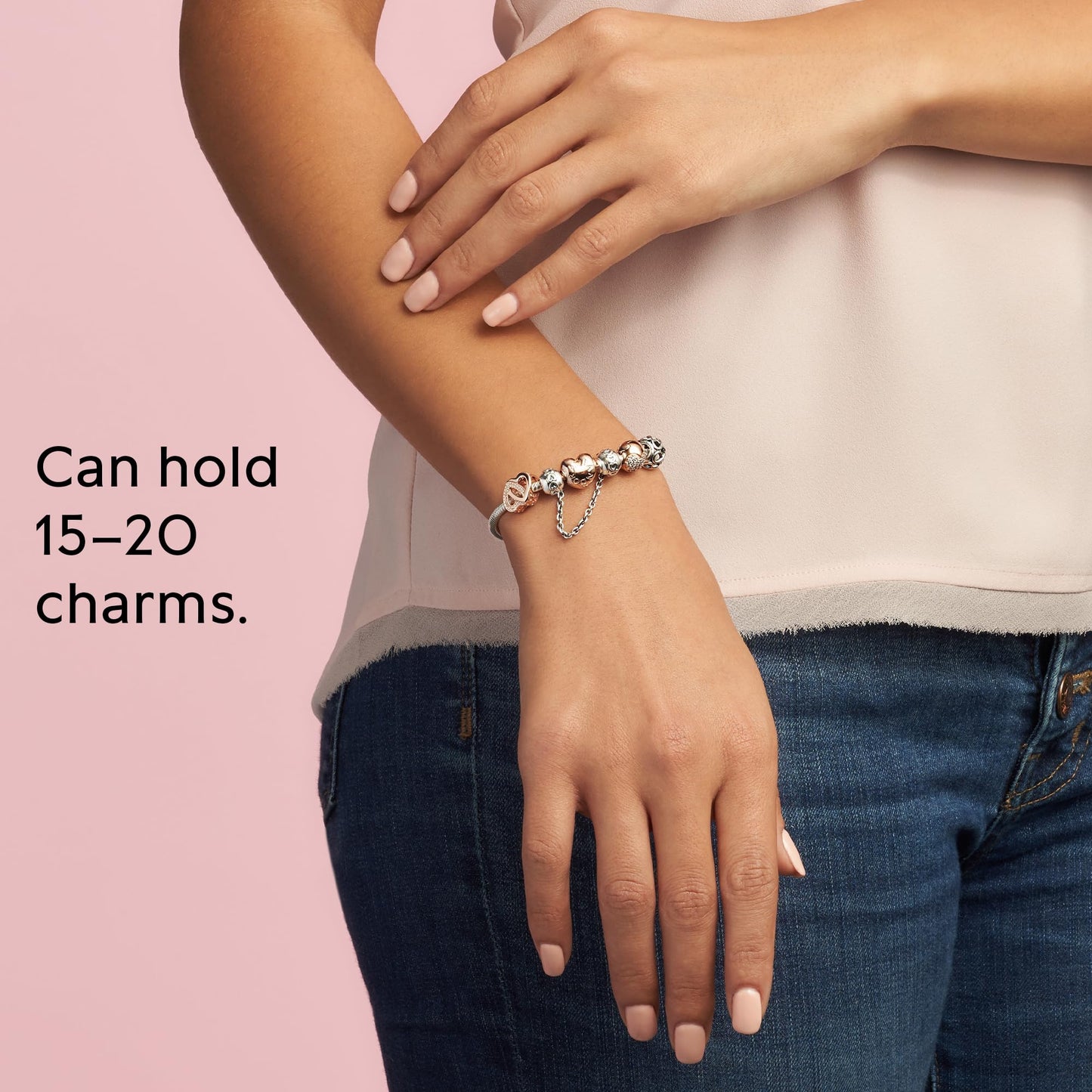 PANDORA Heart Clasp Snake Chain Bracelet - Heart Clasp - Romantic Jewelry for Her with Gift Box - Compatible Moments Charms