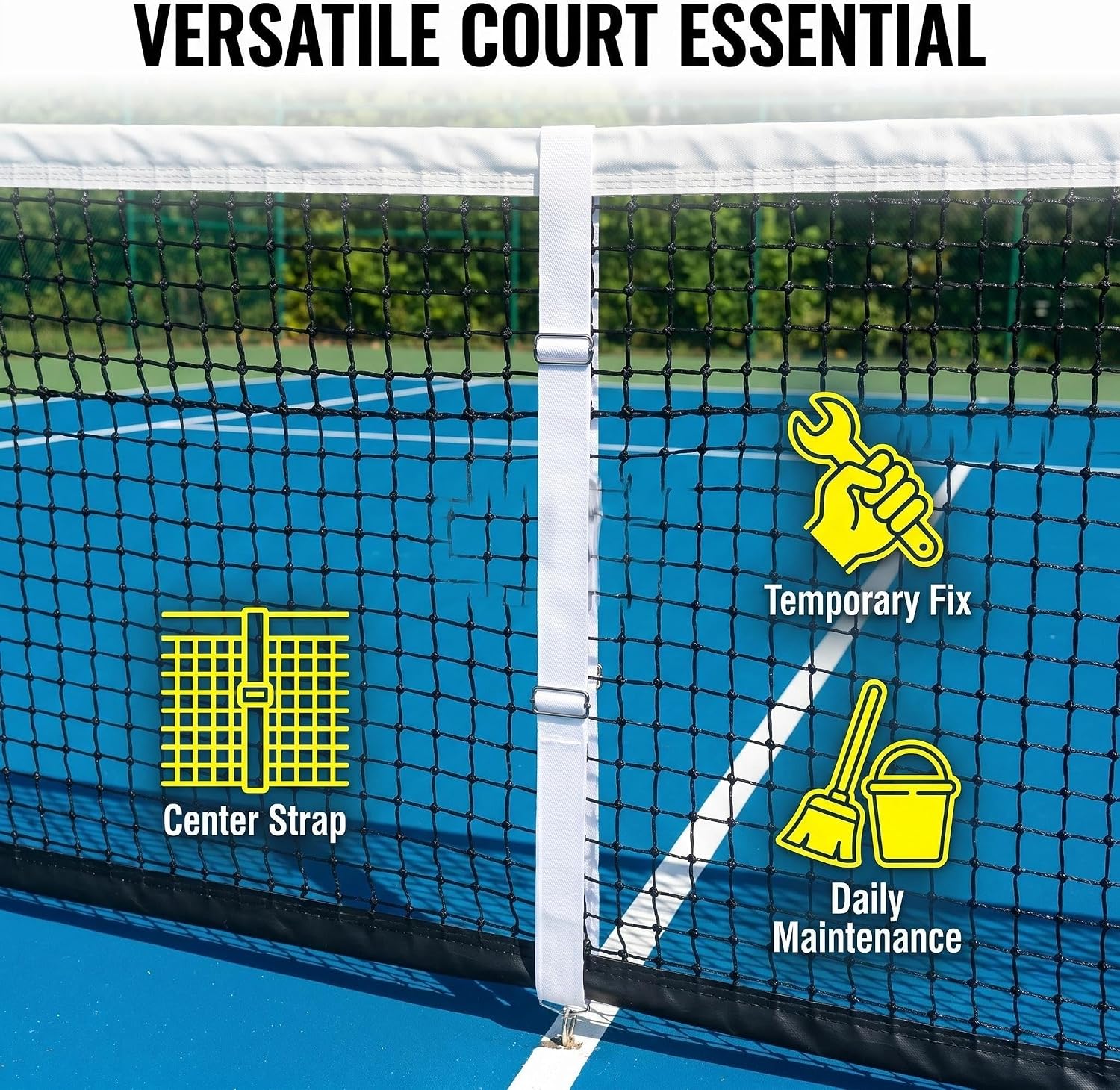 Tennis Net Center Strap Court Equipment Easy to Install Adjustable Net Webbing White for Tennis Nets - Tennis Mindset