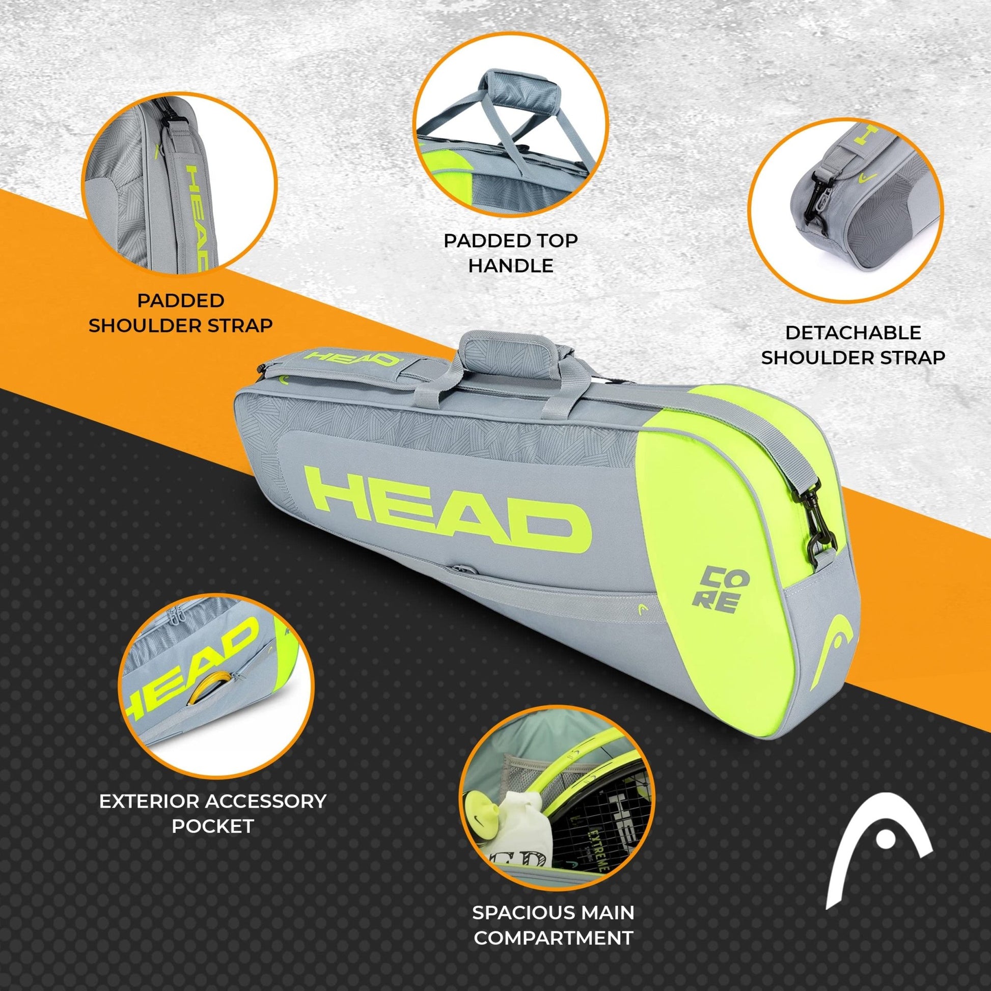 HEAD Core 3R Pro Tennis Racquet Bag - Holds 3 Racquets, Adjustable Strap - Tennis Mindset