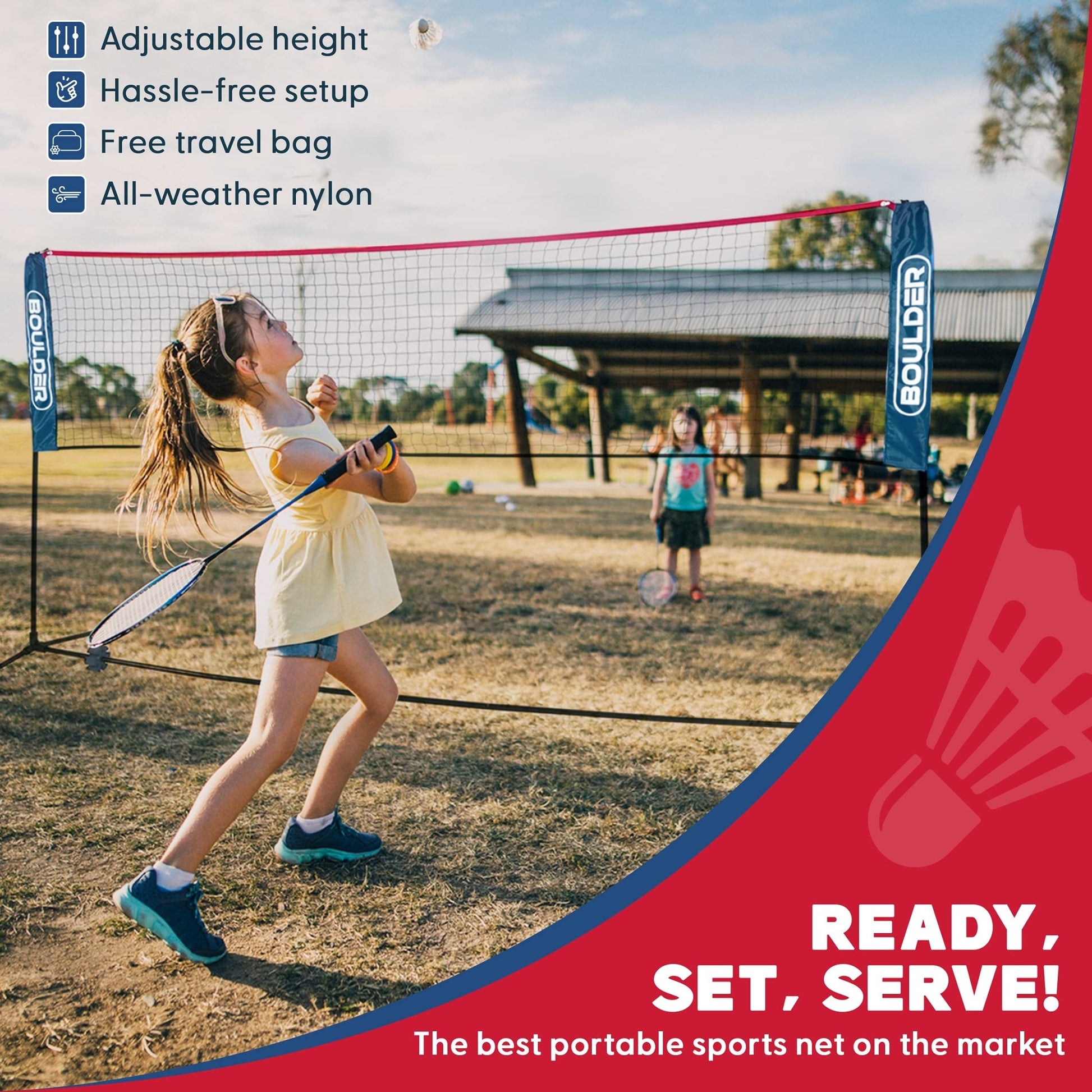 Boulder Portable Badminton Pickleball Net - Foldable/Extendable Poles for Multiple Sports Heights (UP to 5 ft) - Ideal for Tennis, Pickleball, Soccer Tennis - Easy Setup - Tennis Mindset