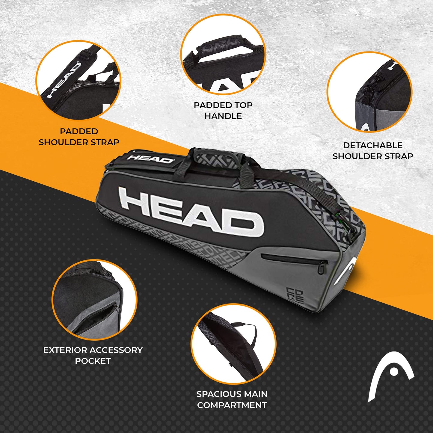 HEAD Core 3R Pro Tennis Racquet Bag - Holds 3 Racquets, Adjustable Strap - Tennis Mindset