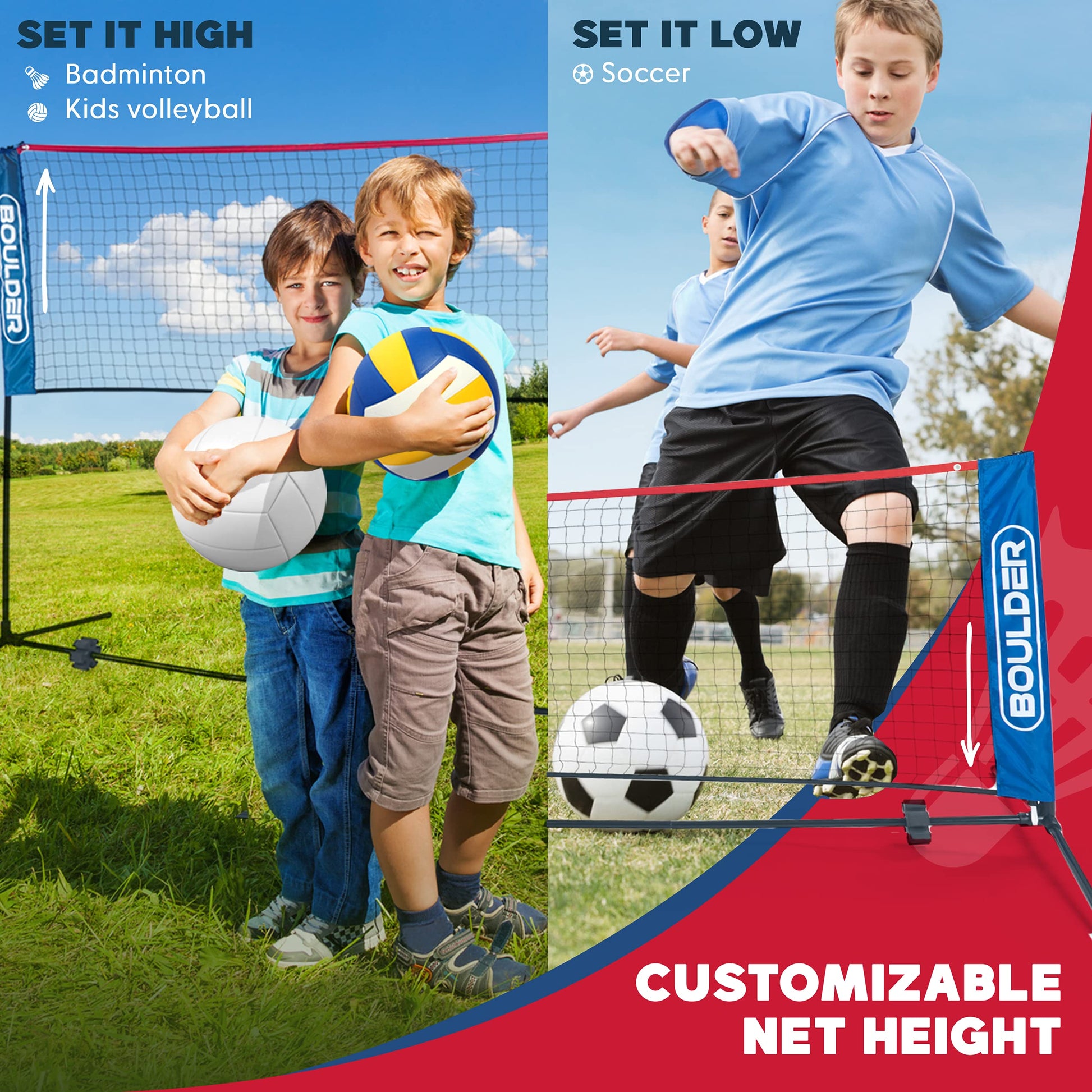 Boulder Portable Badminton Pickleball Net - Foldable/Extendable Poles for Multiple Sports Heights (UP to 5 ft) - Ideal for Tennis, Pickleball, Soccer Tennis - Easy Setup - Tennis Mindset