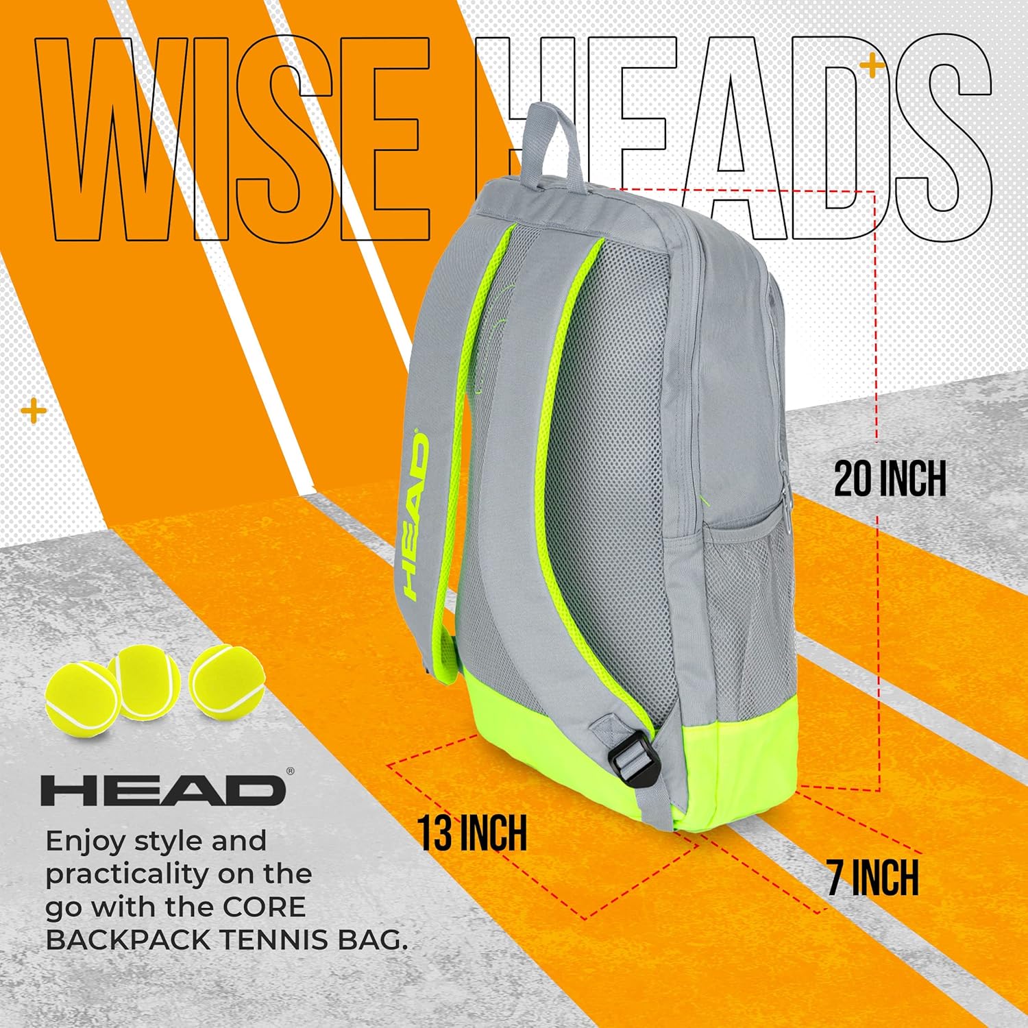 HEAD Core Tennis Backpack - Holds 2 Racquets with Padded Adjustable Straps Sports Bag - Tennis Mindset