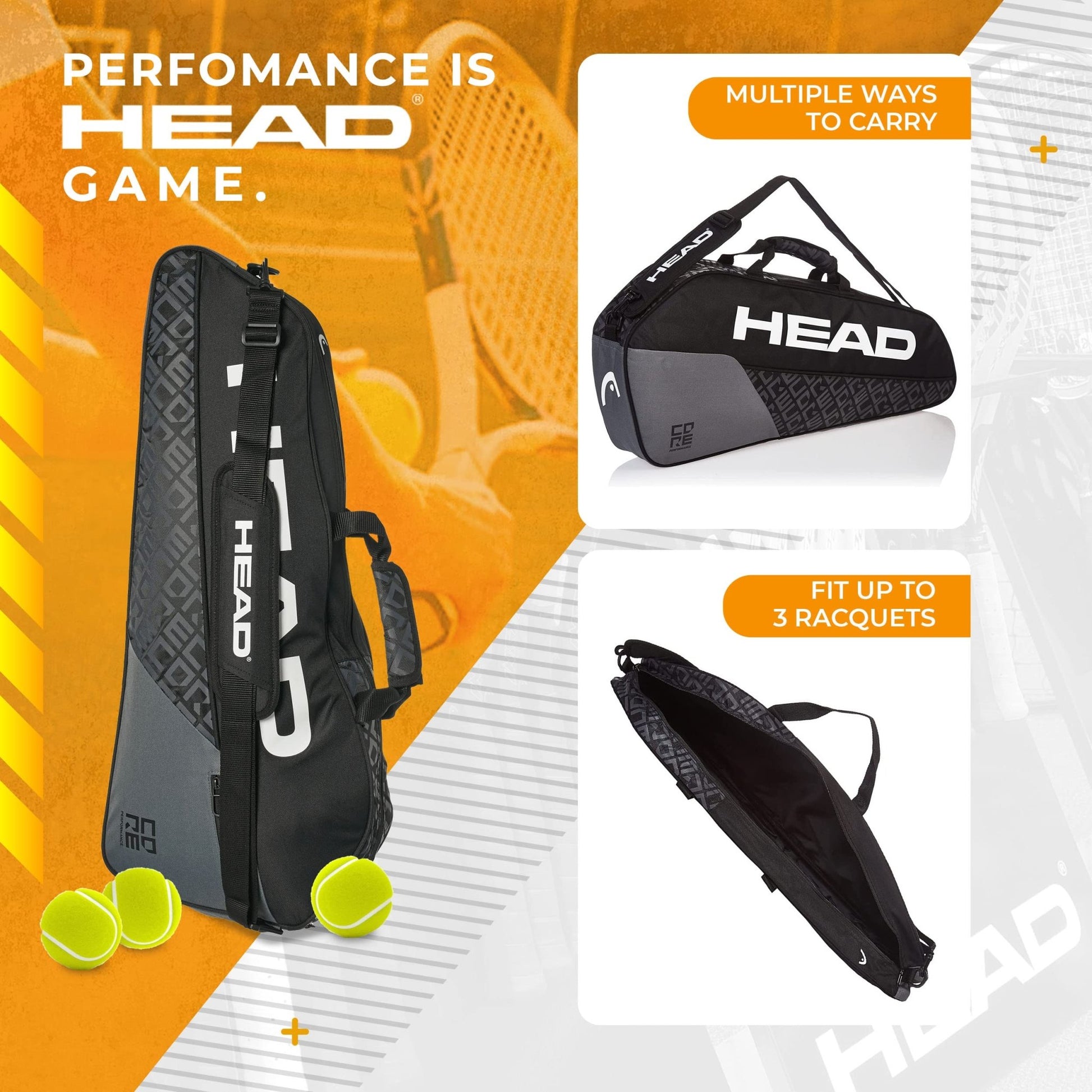 HEAD Core 3R Pro Tennis Racquet Bag - Holds 3 Racquets, Adjustable Strap - Tennis Mindset
