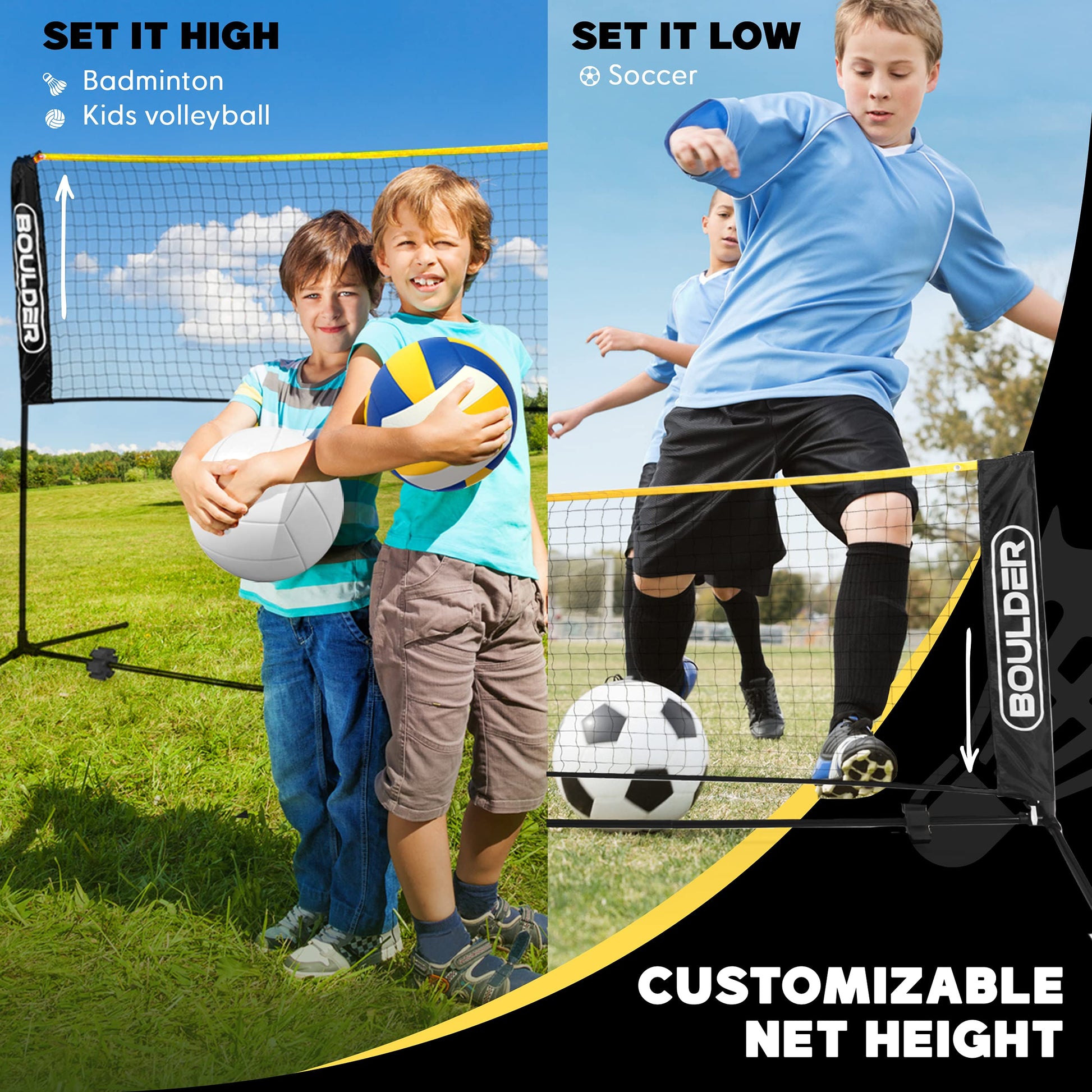 Boulder Portable Badminton Pickleball Net - Foldable/Extendable Poles for Multiple Sports Heights (UP to 5 ft) - Ideal for Tennis, Pickleball, Soccer Tennis - Easy Setup - Tennis Mindset