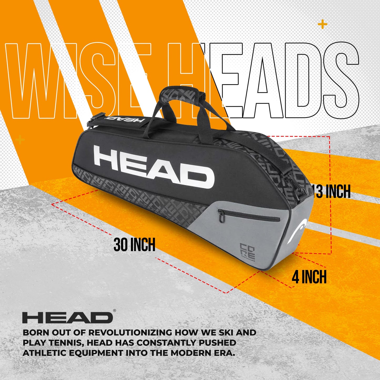 HEAD Core 3R Pro Tennis Racquet Bag - Holds 3 Racquets, Adjustable Strap - Tennis Mindset