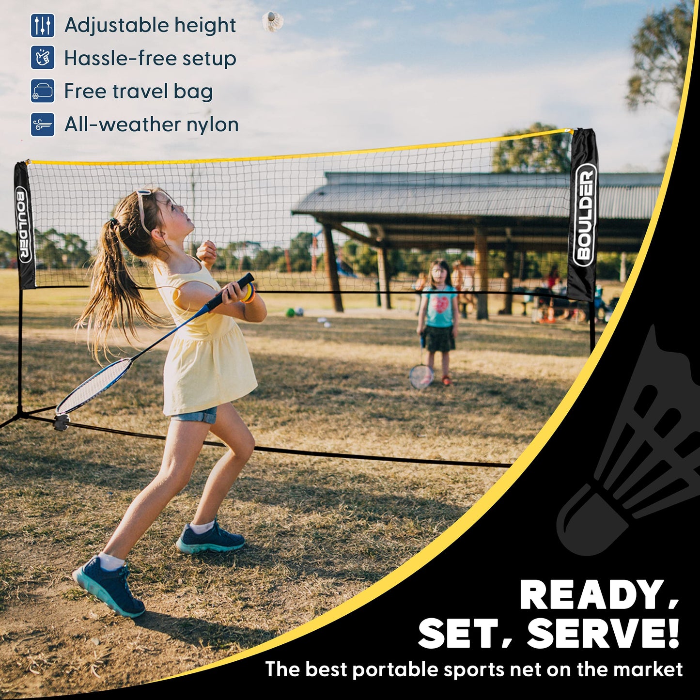 Boulder Portable Badminton Pickleball Net - Foldable/Extendable Poles for Multiple Sports Heights (UP to 5 ft) - Ideal for Tennis, Pickleball, Soccer Tennis - Easy Setup - Tennis Mindset