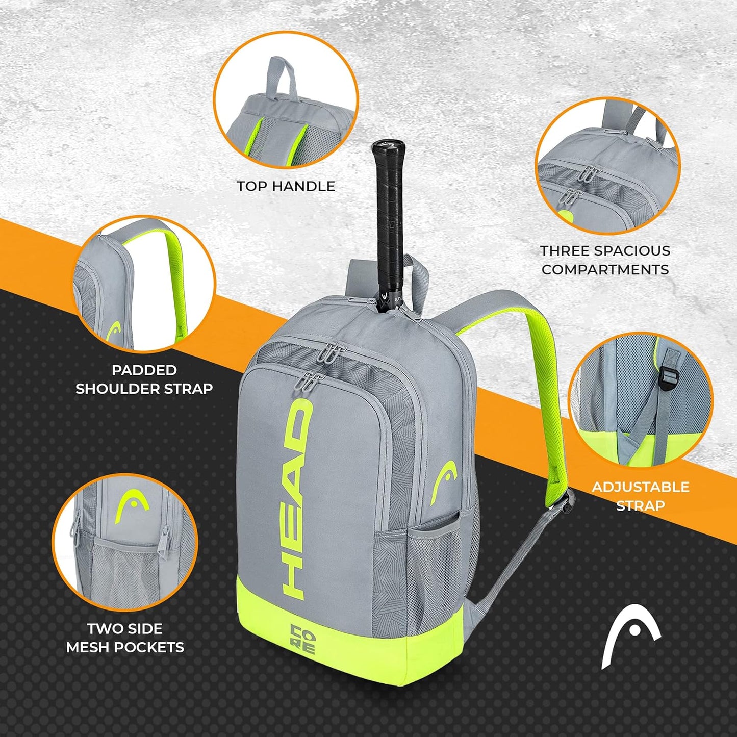 HEAD Core Tennis Backpack - Holds 2 Racquets with Padded Adjustable Straps Sports Bag - Tennis Mindset